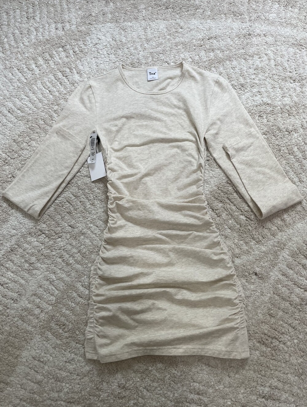 Tna Cotton Cream Ruched Long Sleeve Dress Size XS
